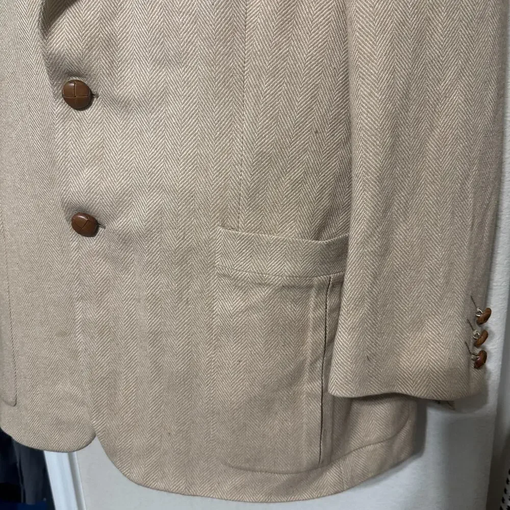 VTG Tweed Jacket Mens 44S Herringbone Beige Wool Blazer USA Union Made custom